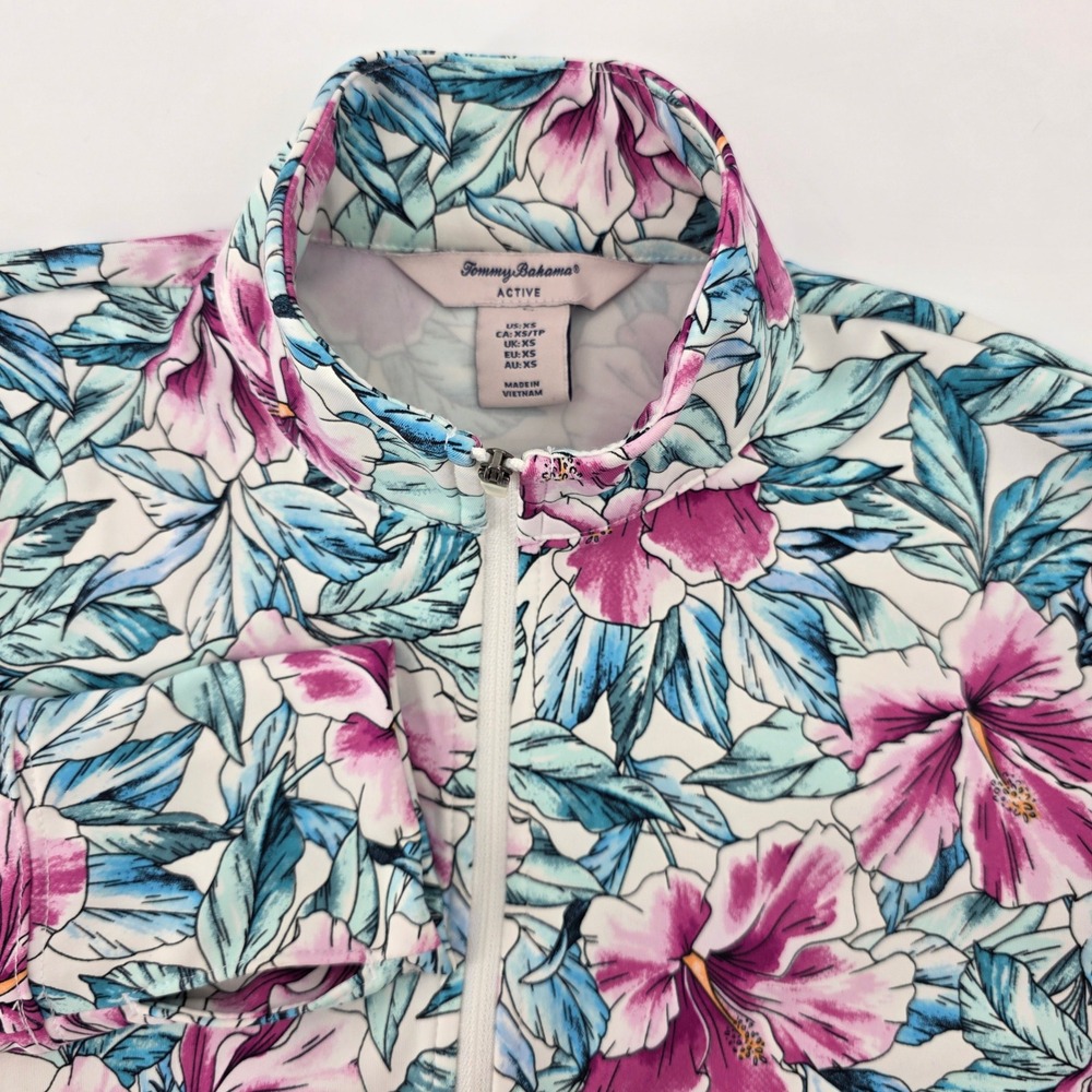 Tommy Bahama Active Womens XS Floral Full Zip Jacket Thumbholes Beach Tropical
